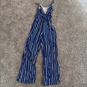 miami Blue and White Striped Wide-Leg Jumpsuit